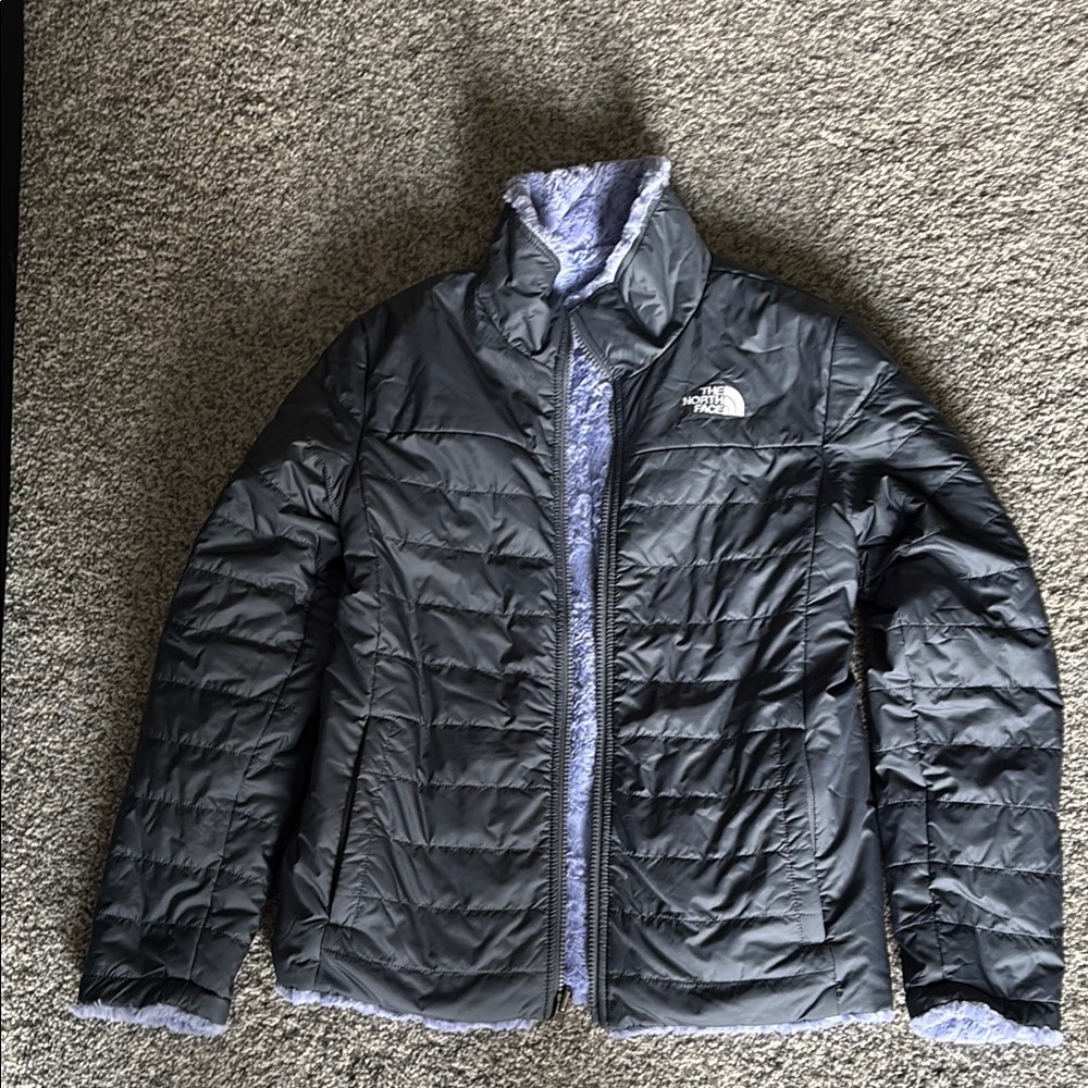 The North Face Girls Large Gray/Lavender Puffer Jacket Insulated Quilted Design